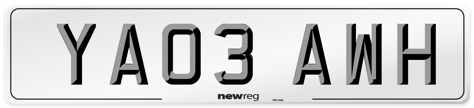 YA03 AWH Number Plate from New Reg